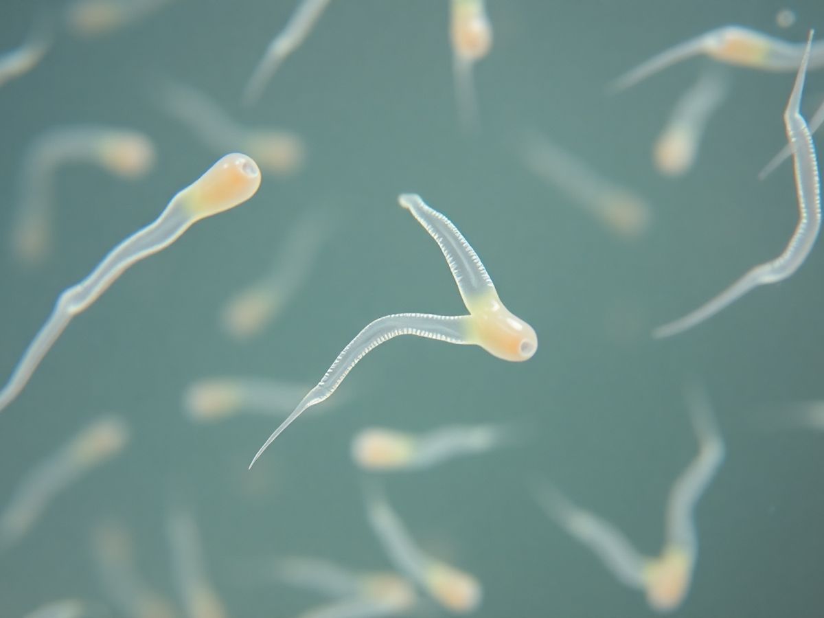 Close-up of sperm in a watery environment.