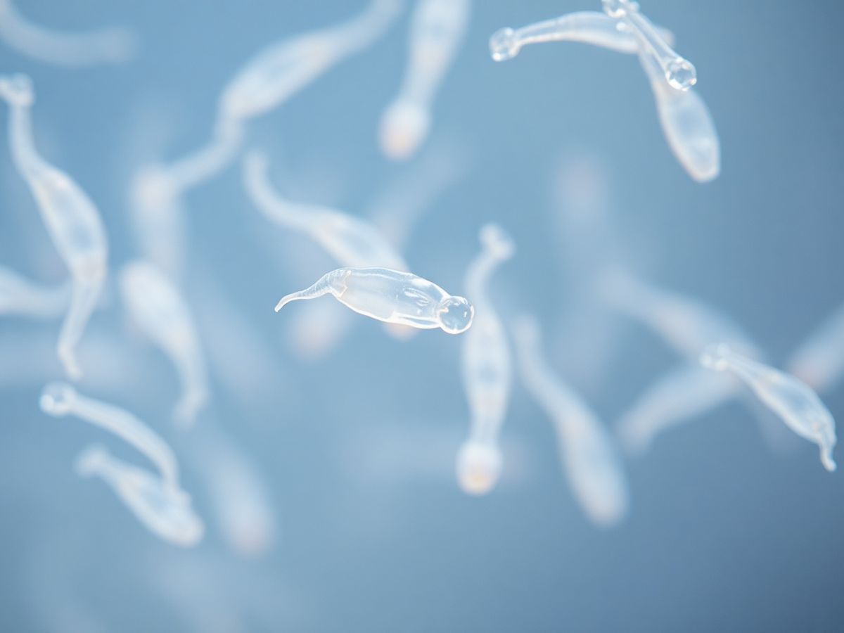 Healthy sperm in fluid, illustrating vitality and movement.