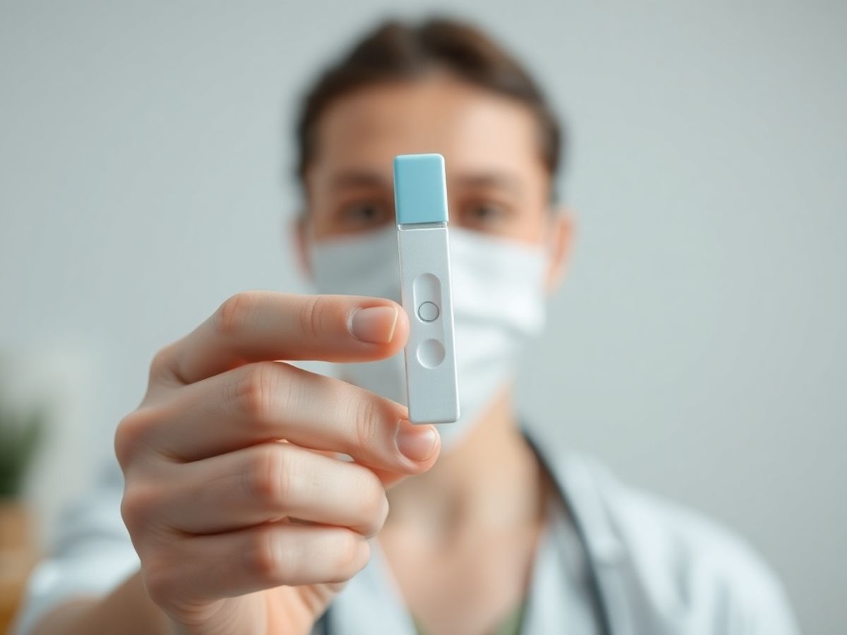 Close-up of a person with an HIV test kit.