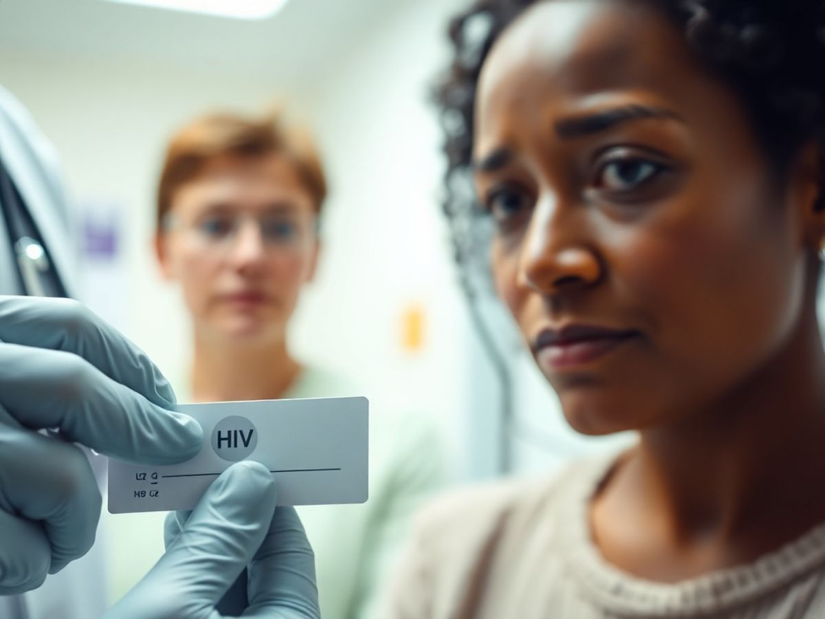 Medical professional with HIV testing kit in clinic.