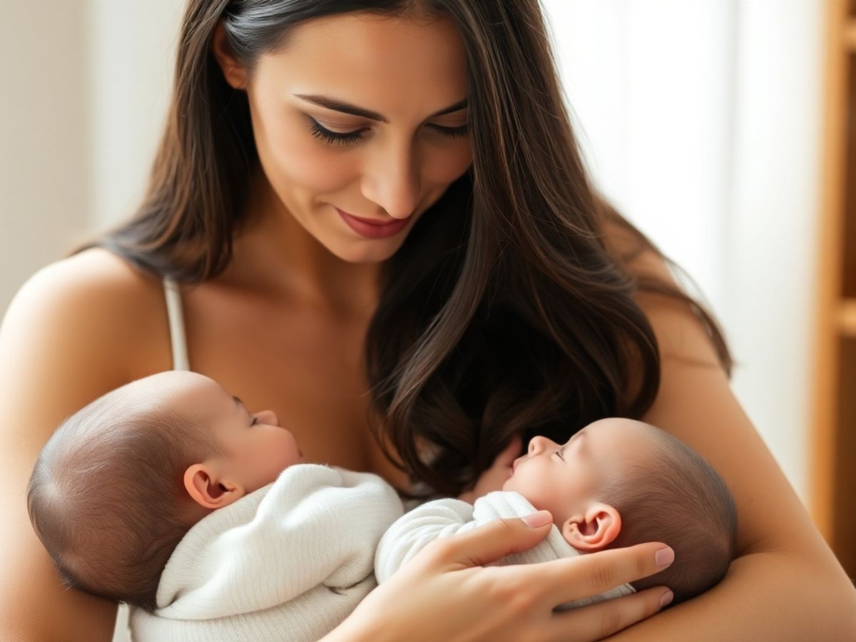 Mother breastfeeding baby in a serene setting.