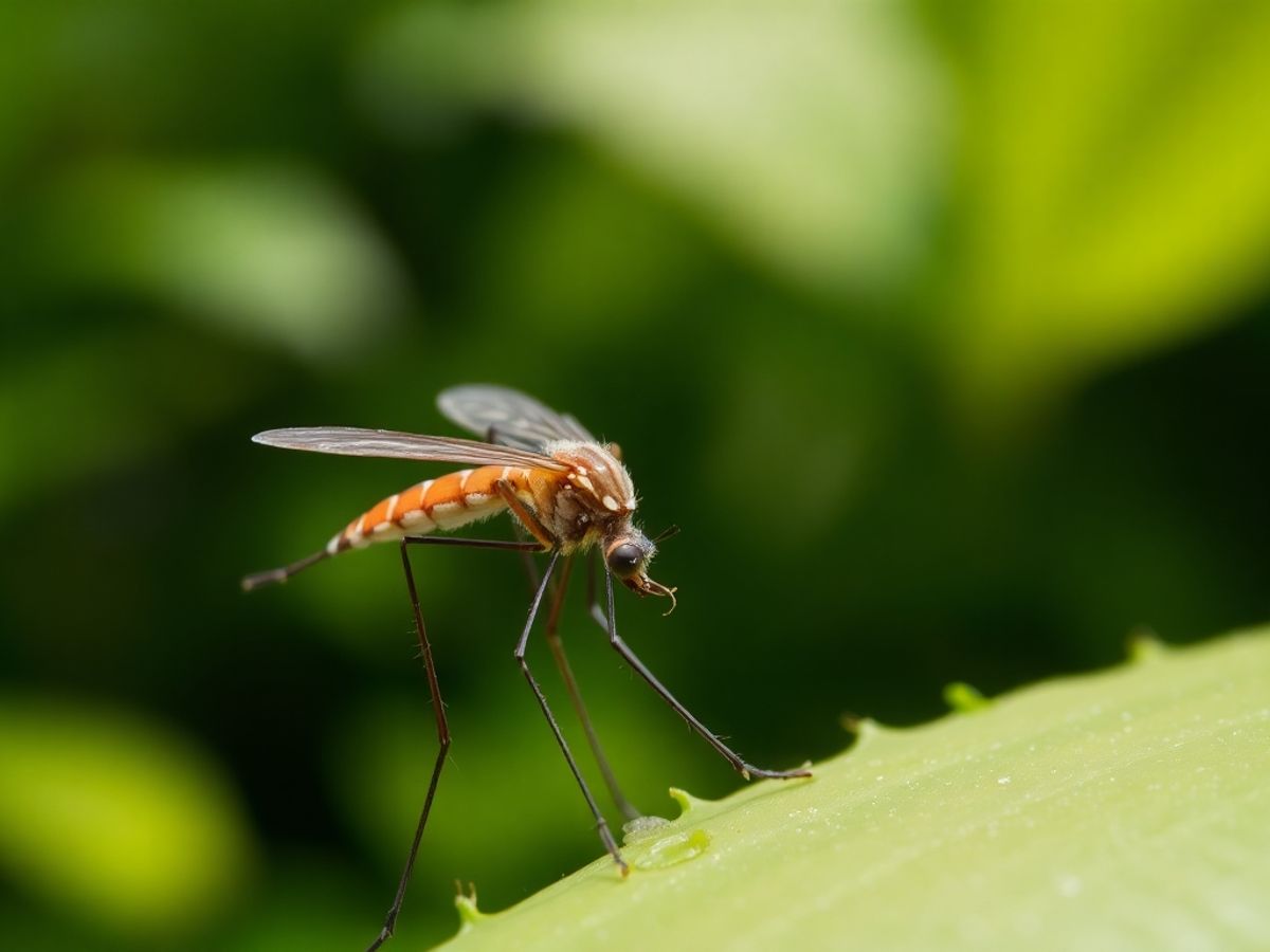 Mosquito on a leaf in a natural setting.