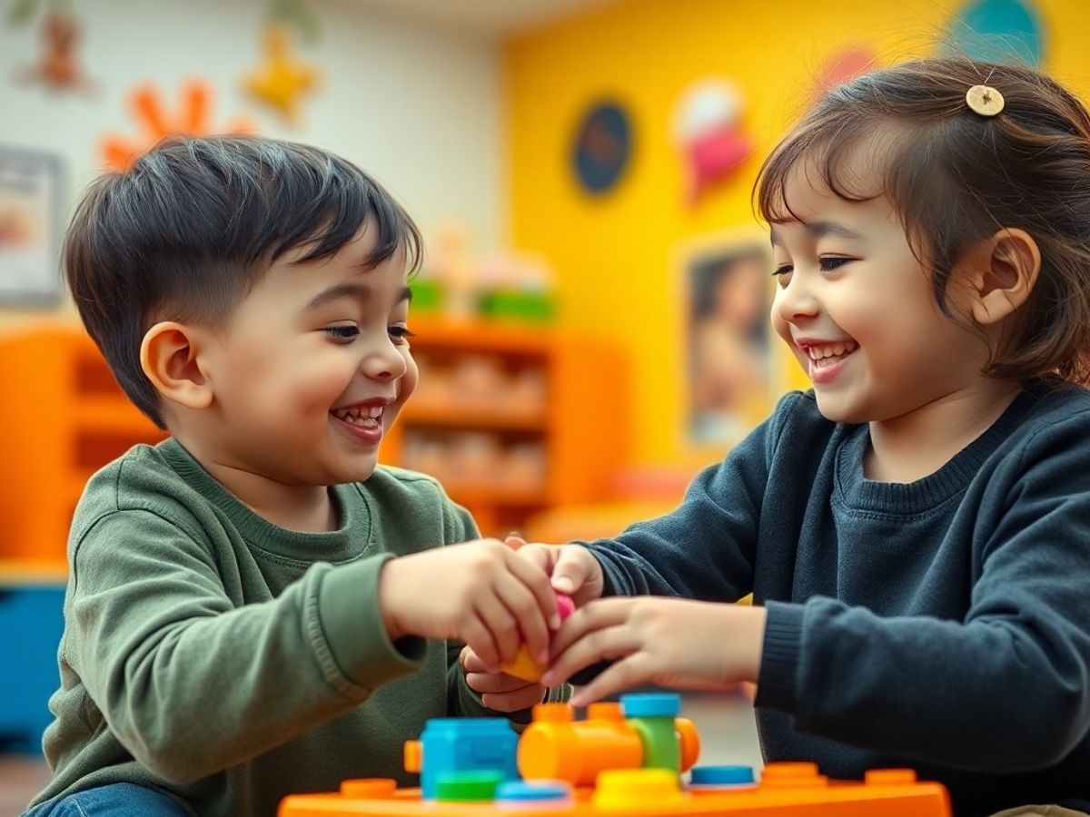 Two children joyfully playing together outdoors.