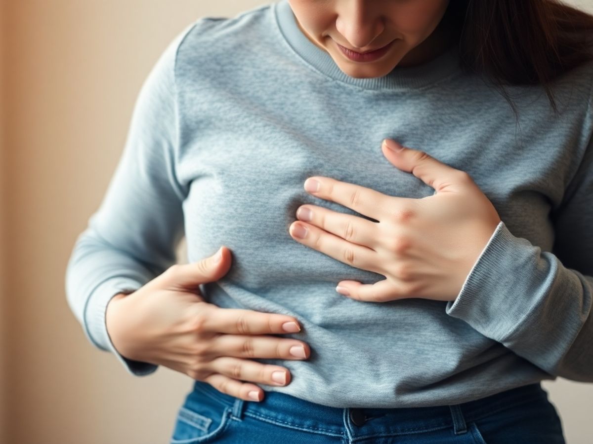 Woman in pain during menstrual period, holding her abdomen.