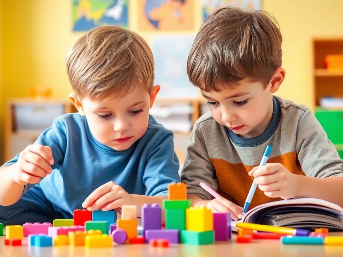 Two children playing in a bright, engaging environment.