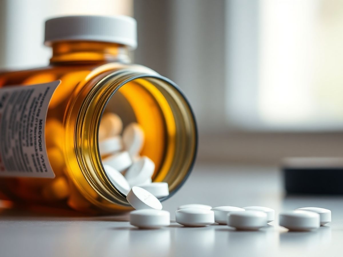 Viagra tablets in a pill bottle on a table.