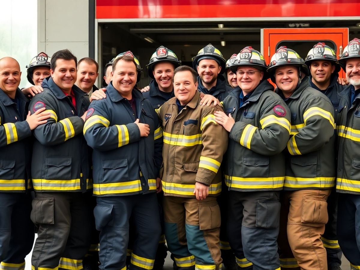 Diverse firefighters standing together, showing unity and strength.