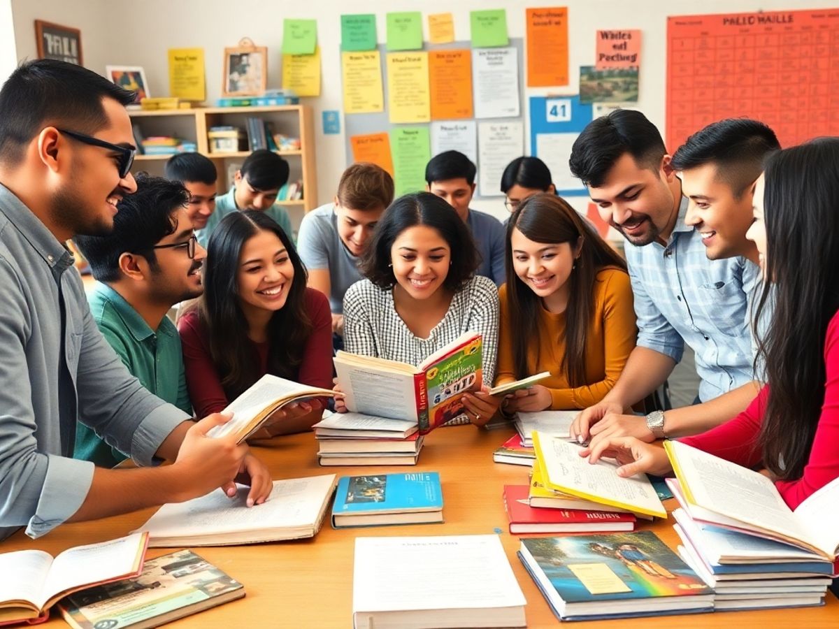 Group learning a new language in a vibrant classroom.