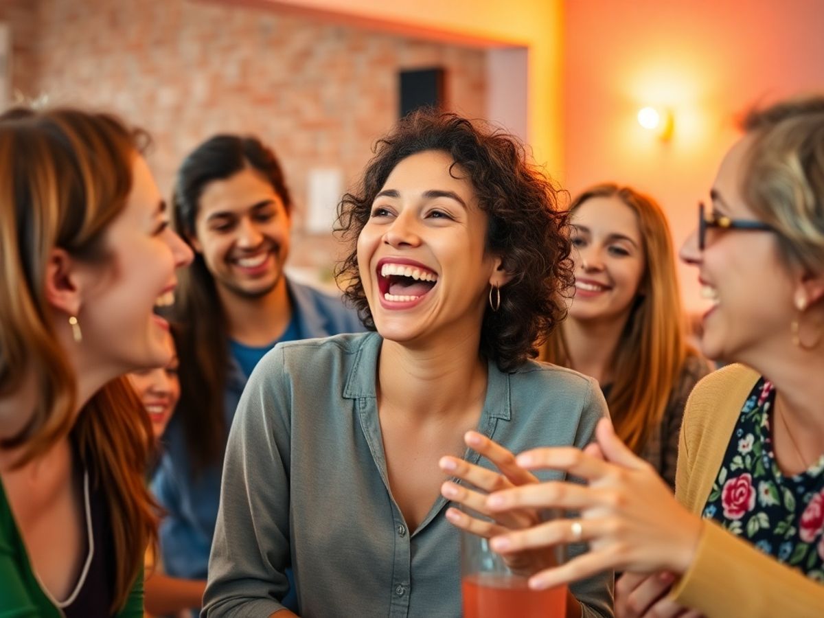 Happy person with friends enjoying a fun social activity.