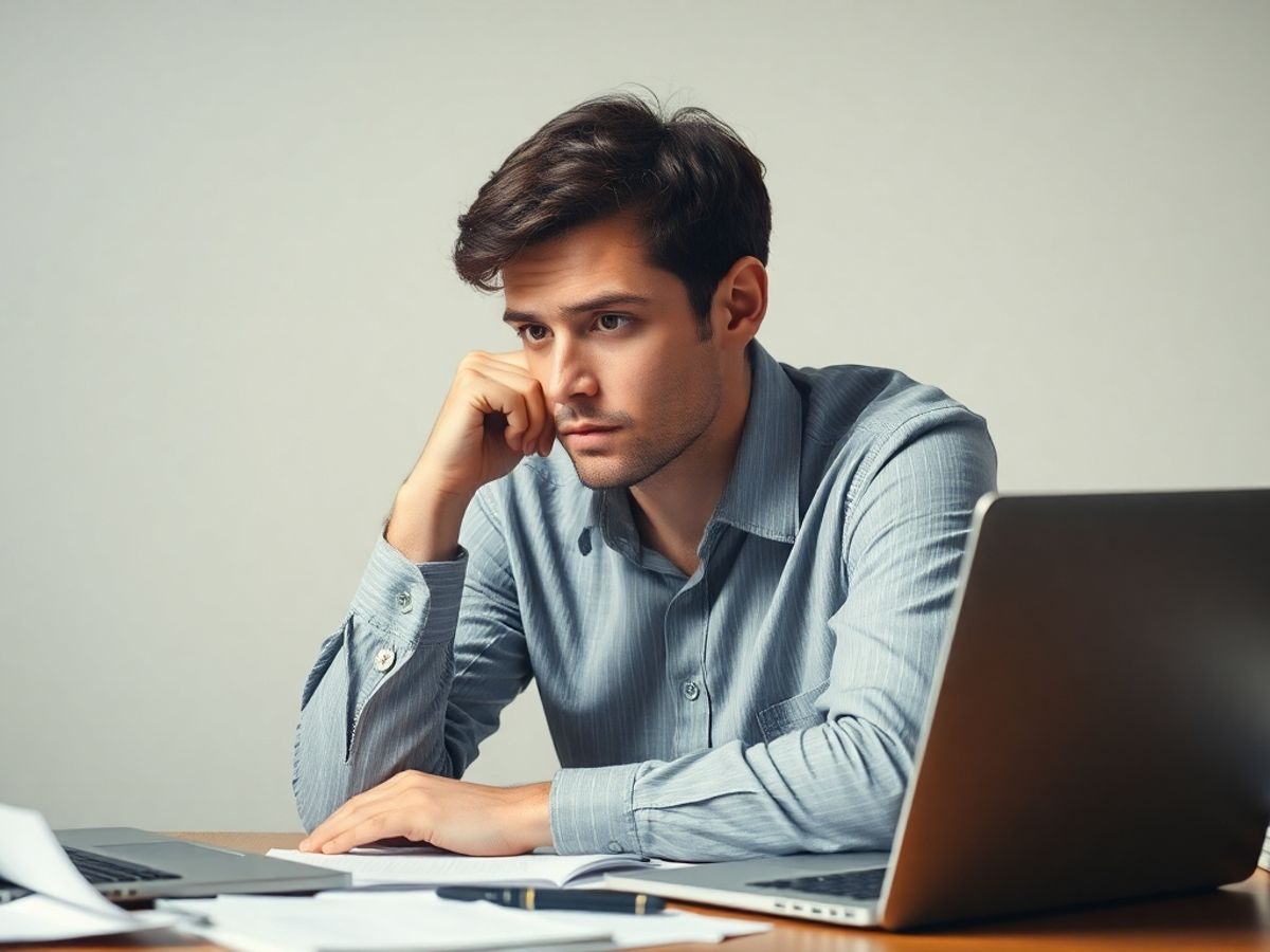 Adult reflecting on ADHD challenges at a desk.