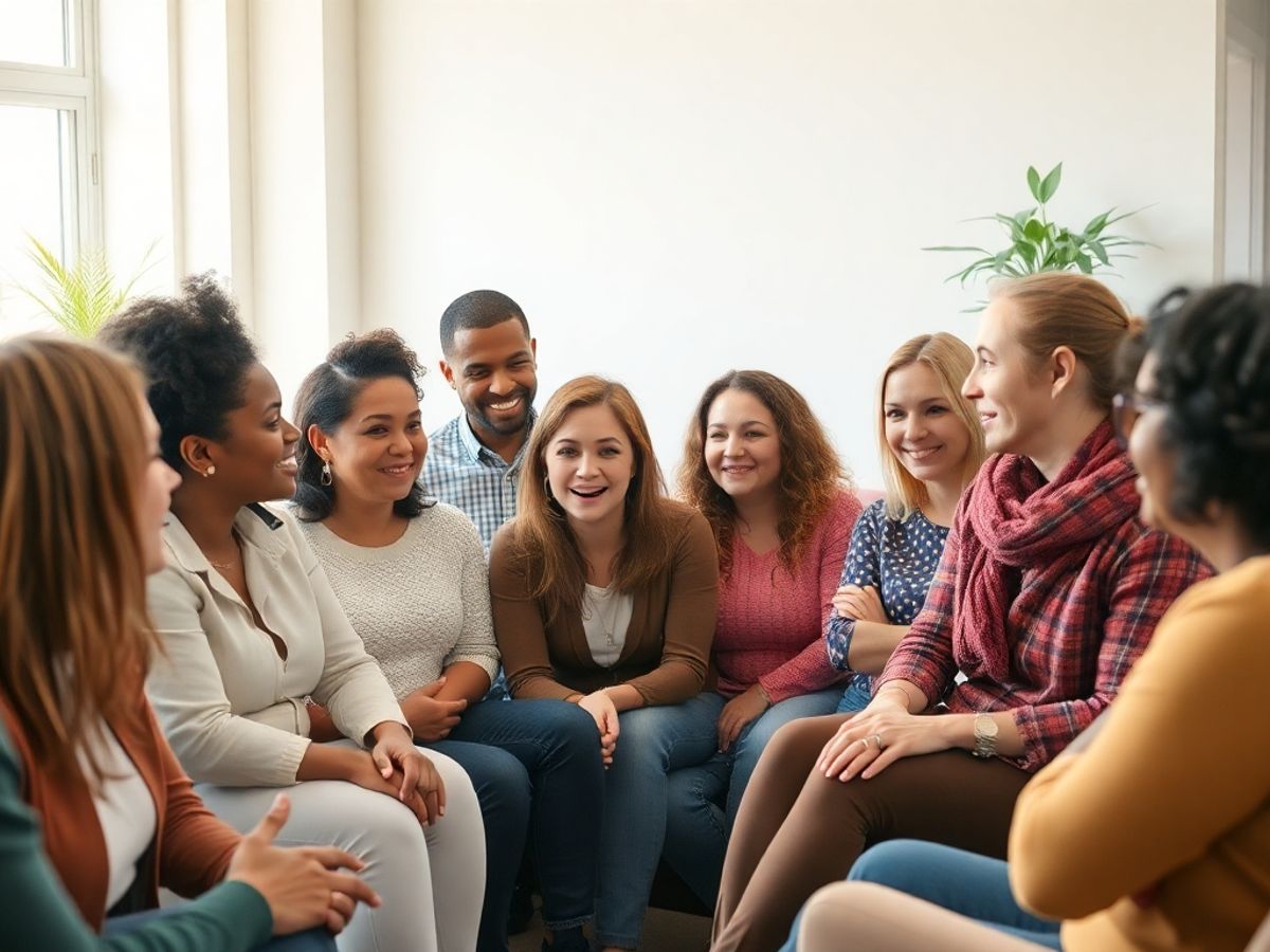 Diverse individuals discussing HIV laws in a supportive space.