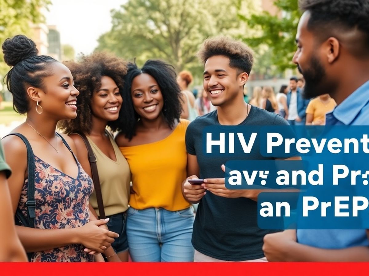 Diverse friends discussing HIV prevention in a sunny park.