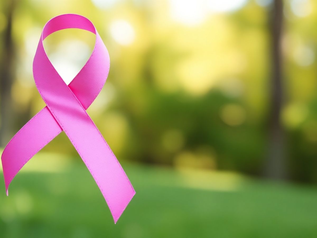 Pink ribbon for breast cancer awareness in nature.