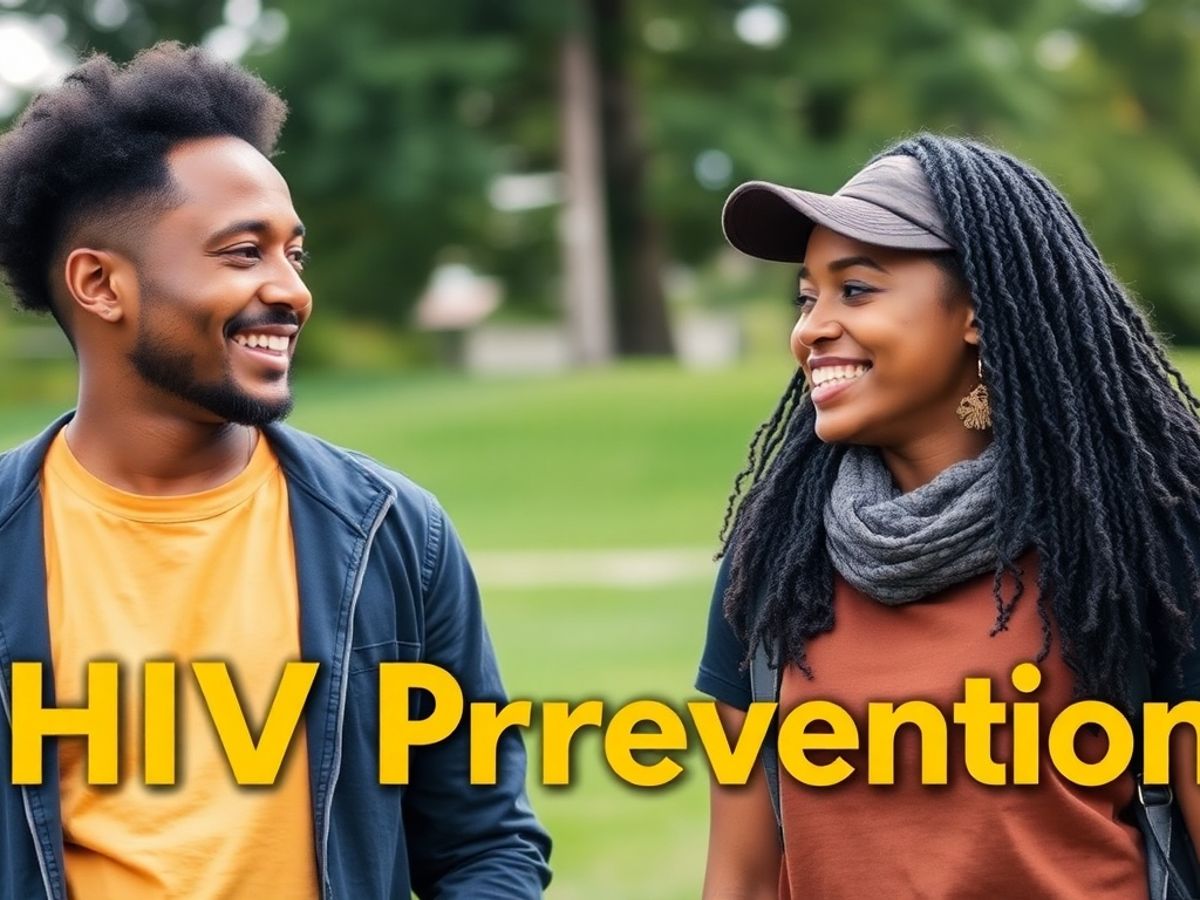 Two friends discussing HIV prevention outdoors in a park.