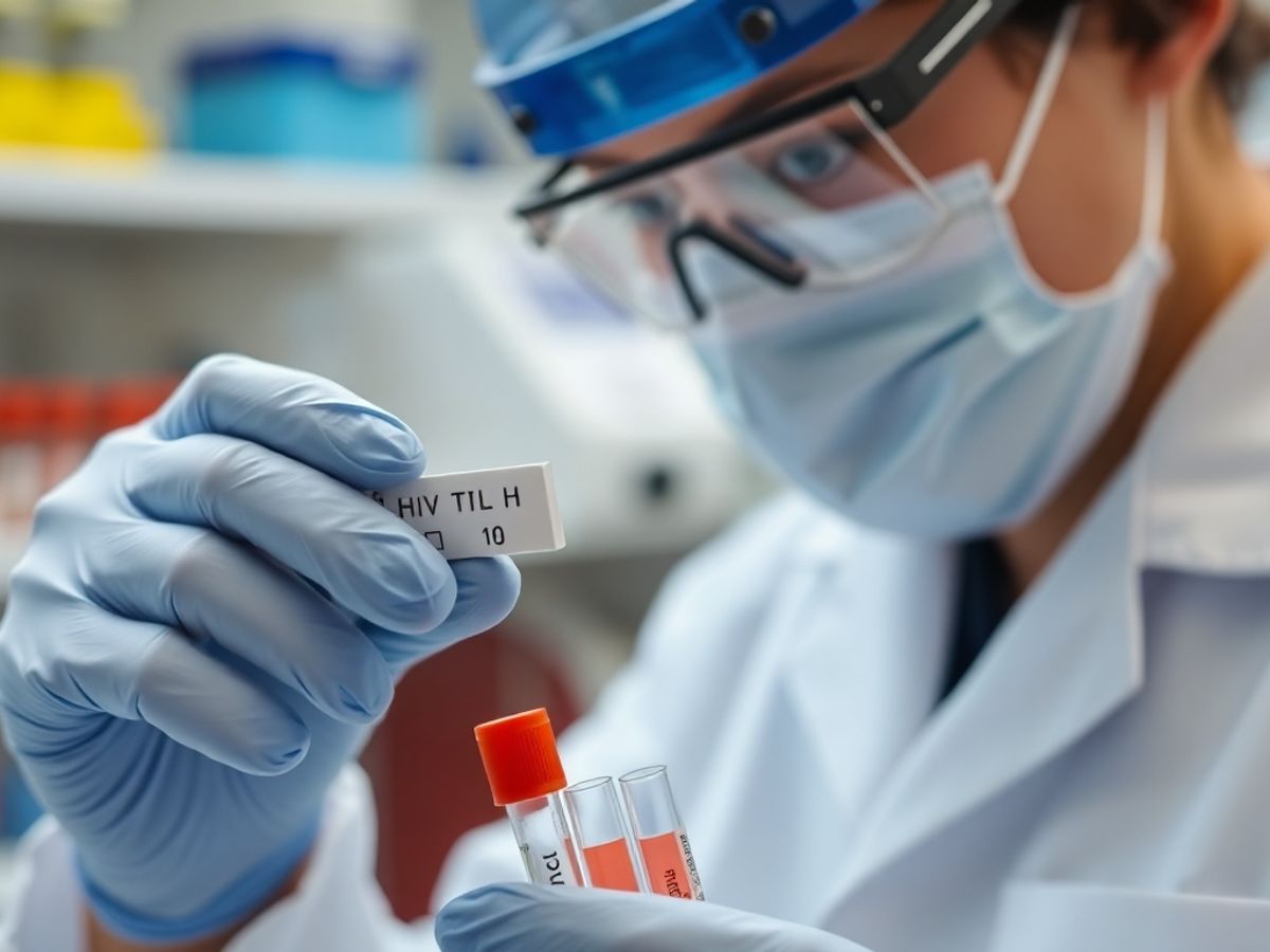 Laboratory technician processing HIV test samples meticulously.