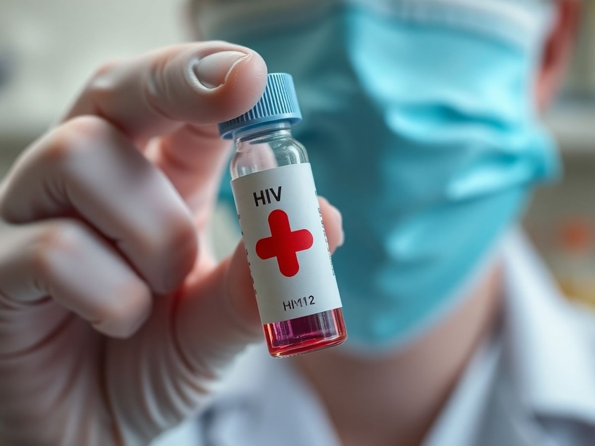 Healthcare professional with blood test vial in laboratory.